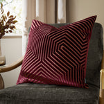 Geometric Red Cushions  - Evoke Cut Velvet Cushion Cover Burgundy Paoletti
