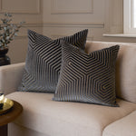 Geometric Grey Cushions  - Evoke Cut Velvet Cushion Cover Charcoal Paoletti