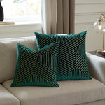 Geometric Green Cushions  - Evoke Cut Velvet Cushion Cover Emerald Paoletti