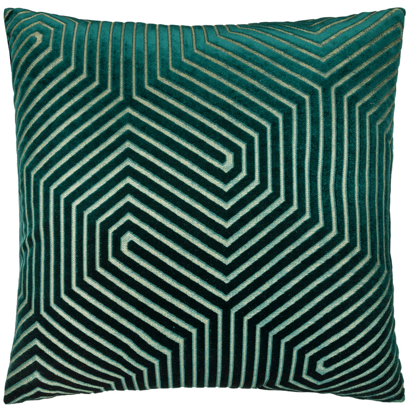 Geometric Green Cushions  - Evoke Cut Velvet Cushion Cover Emerald Paoletti