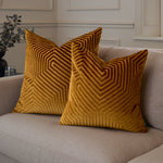 Geometric Yellow Cushions  - Evoke Cut Velvet Cushion Cover Gold Paoletti