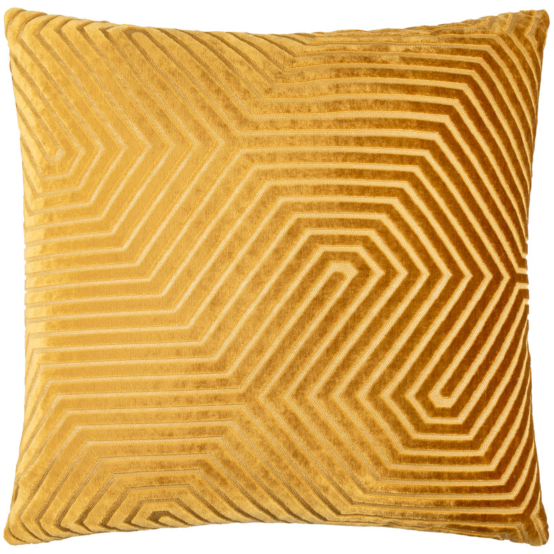 Geometric Yellow Cushions  - Evoke Cut Velvet Cushion Cover Gold Paoletti