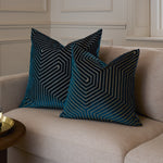 Geometric Blue Cushions  - Evoke Cut Velvet Cushion Cover Navy Paoletti