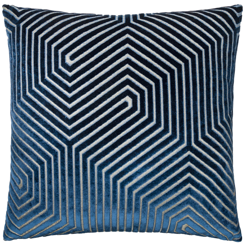 Geometric Blue Cushions  - Evoke Cut Velvet Cushion Cover Navy Paoletti