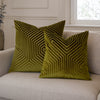 Geometric Green Cushions  - Evoke Cut Velvet Cushion Cover Olive Paoletti