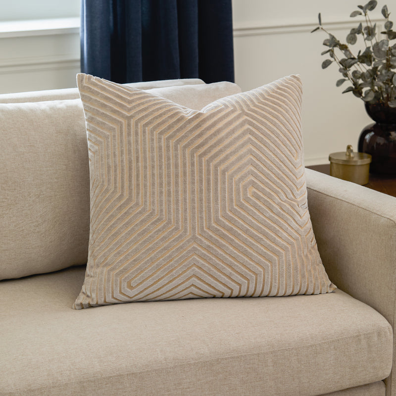 Geometric White Cushions  - Evoke Cut Velvet Cushion Cover Oyster Paoletti