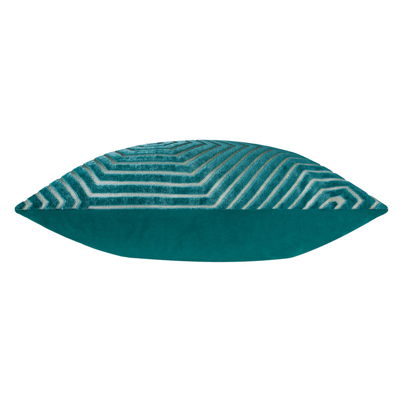 Geometric Blue Cushions  - Evoke Cut Velvet Cushion Cover Teal Paoletti