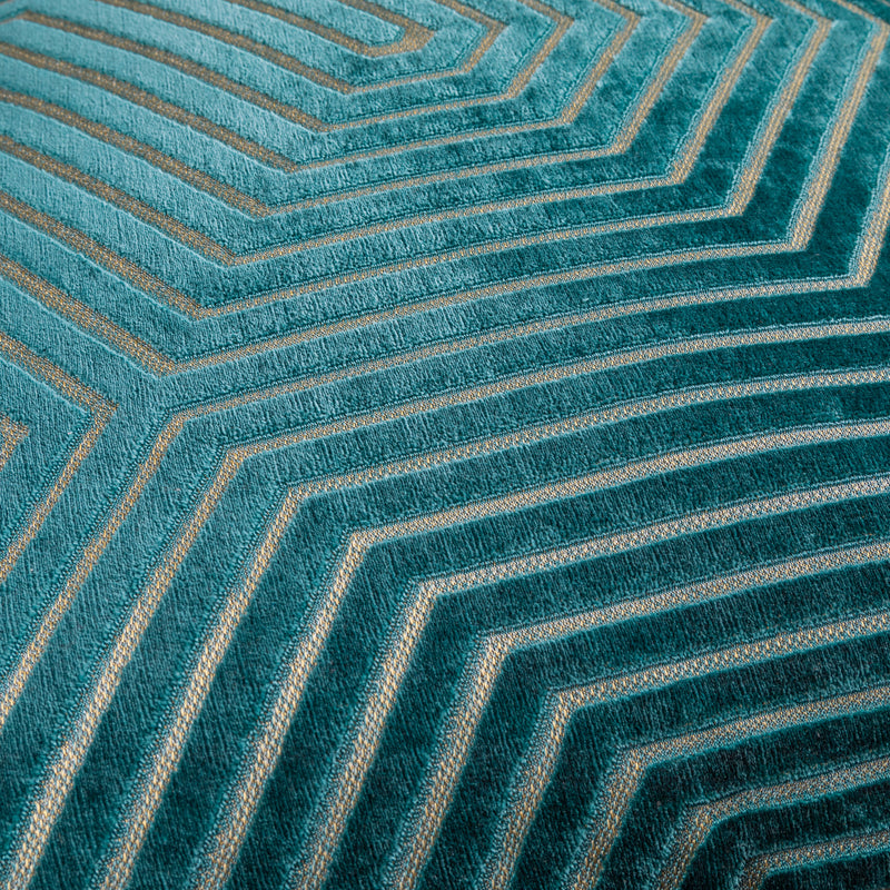 Geometric Blue Cushions  - Evoke Cut Velvet Cushion Cover Teal Paoletti