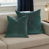 Geometric Blue Cushions  - Evoke Cut Velvet Cushion Cover Teal Paoletti