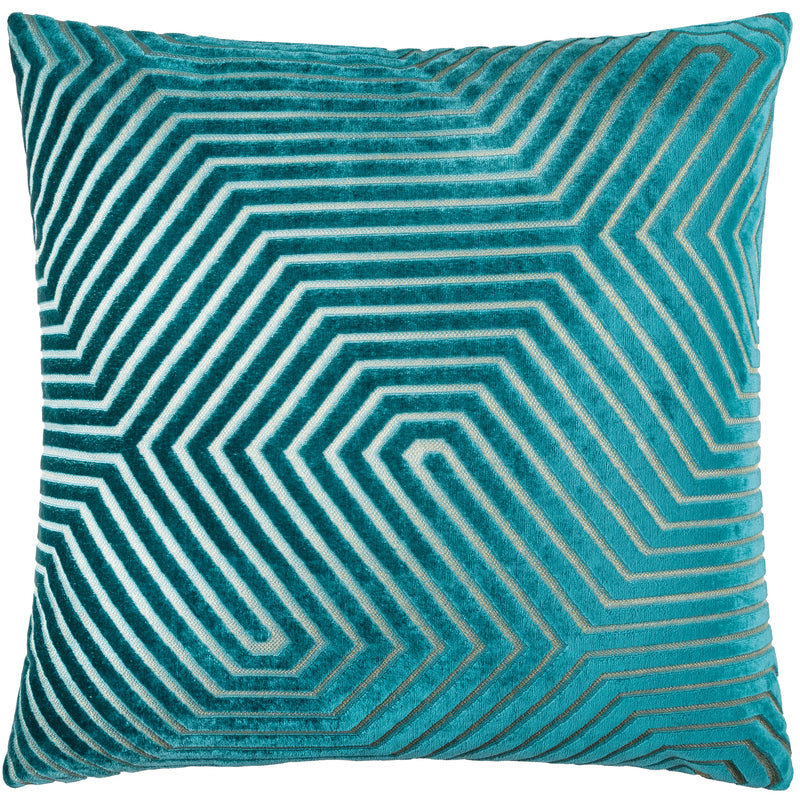 Geometric Blue Cushions  - Evoke Cut Velvet Cushion Cover Teal Paoletti