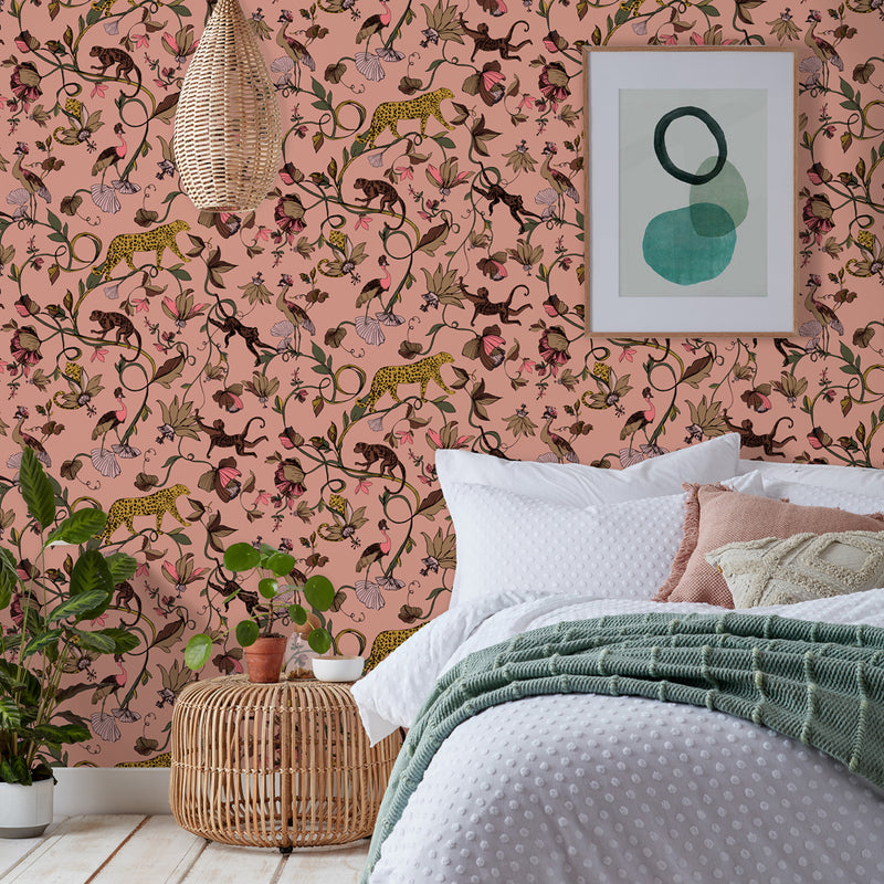 furn. Exotic Wildlings Wallpaper in Blush