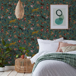 furn. Exotic Wildlings Wallpaper in Juniper Green