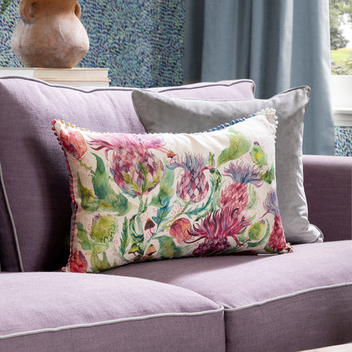 Floral Purple Cushions - Fairytale Bristles Printed Cushion Cover Damson Voyage Maison