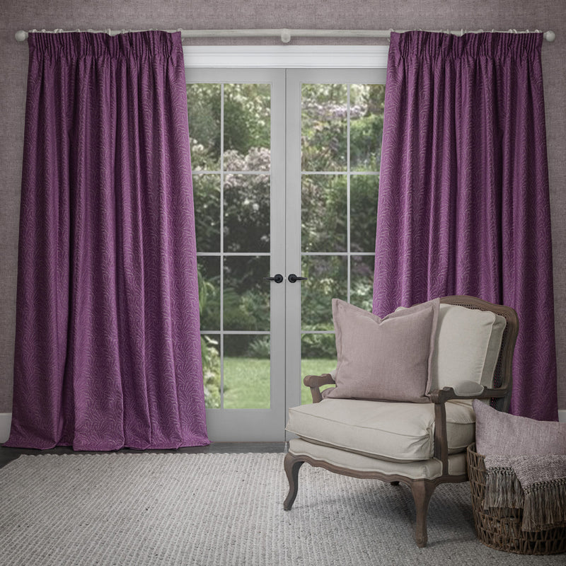 Voyage Maison Farley Woven Chenille Pencil Pleat Curtains in Damson