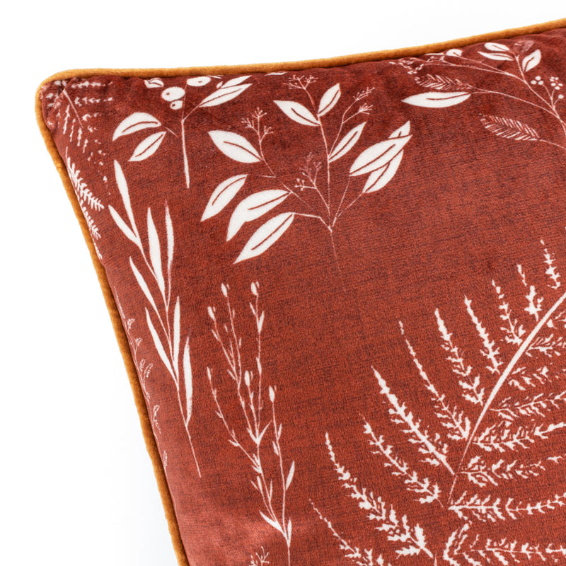 furn. Fearne Printed Velvet Cushion Cover in Brick 