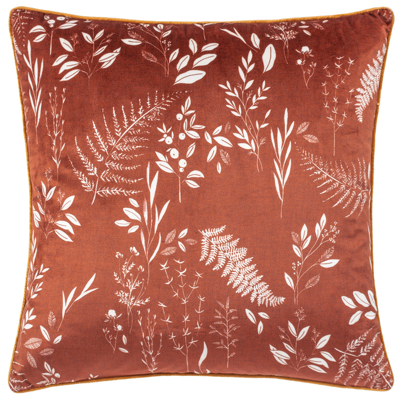 furn. Fearne Printed Velvet Cushion Cover in Brick 