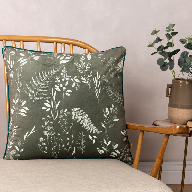 furn. Fearne Printed Velvet Cushion Cover in Sage Green