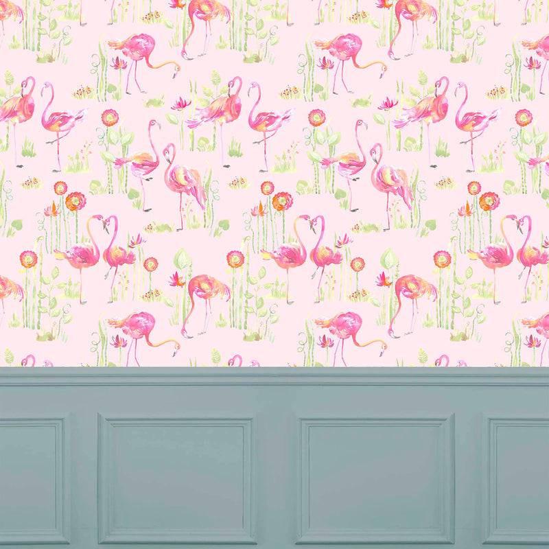 Voyage Maison Feathery Flamingo 1.4m Wide Width Wallpaper in Pink