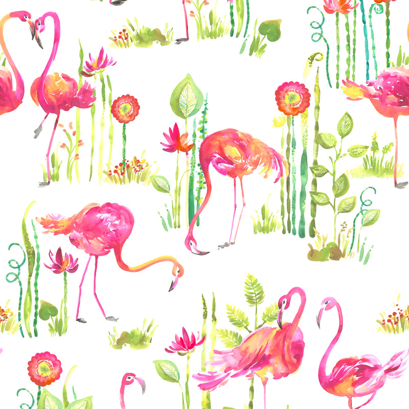 Voyage Maison Feathery Flamingo 1.4m Wide Width Wallpaper in White