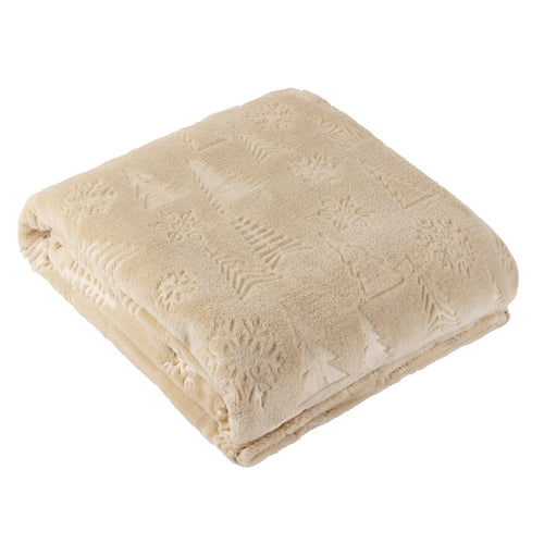 Woodland Beige Throws  - Festive Time Embossed Fleece Throw Natural furn.