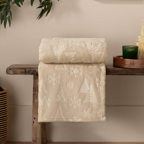 Woodland Beige Throws  - Festive Time Embossed Fleece Throw Natural Furn