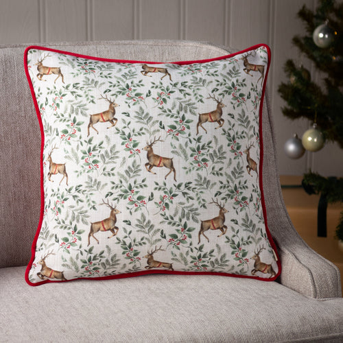 Evans Lichfield Festive Reindeer Repeat Cushion Cover in Scarlet