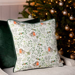 Evans Lichfield Festive Robin Repeat Cushion Cover in Bottle