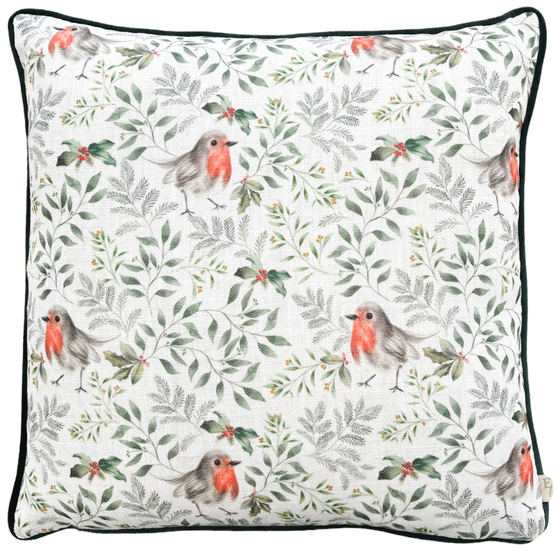 Evans Lichfield Festive Robin Repeat Cushion Cover in Bottle