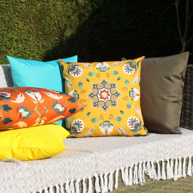 Floral Yellow Cushions - Folk Flora Outdoor Cushion Cover Ochre furn.