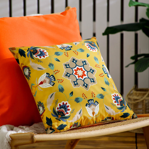 Floral Yellow Cushions - Folk Flora Outdoor Cushion Cover Ochre furn.