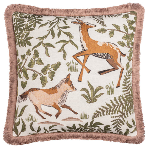 Woodland Green Cushions - Fable Fox and Deer Embroidered Feather Filled Cushion Willow Green Wylder
