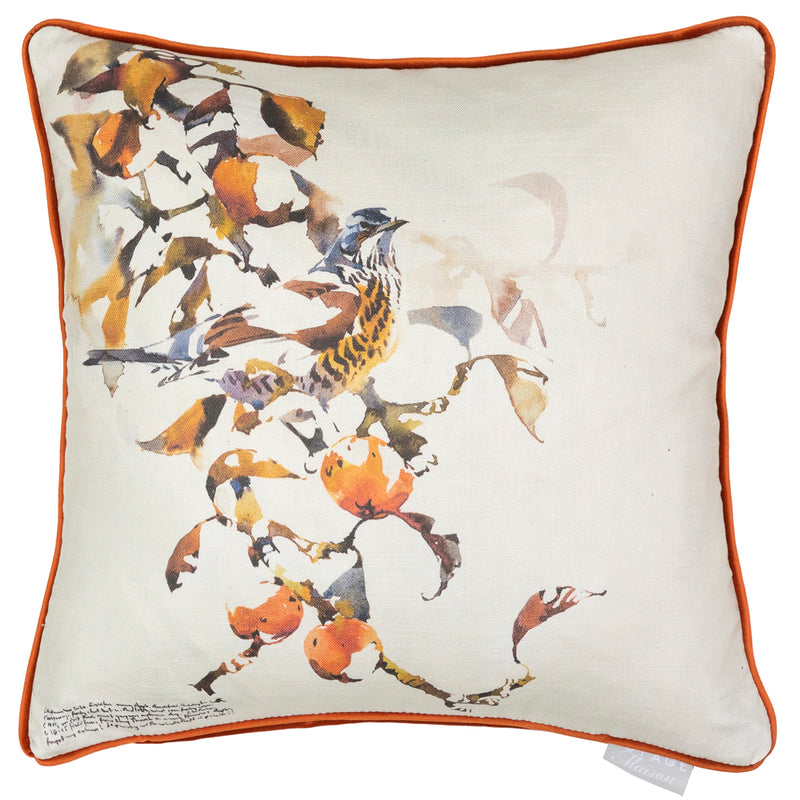 Animal Orange Cushions - Fieldfare Printed Cushion Cover Rust Darren Woodhead