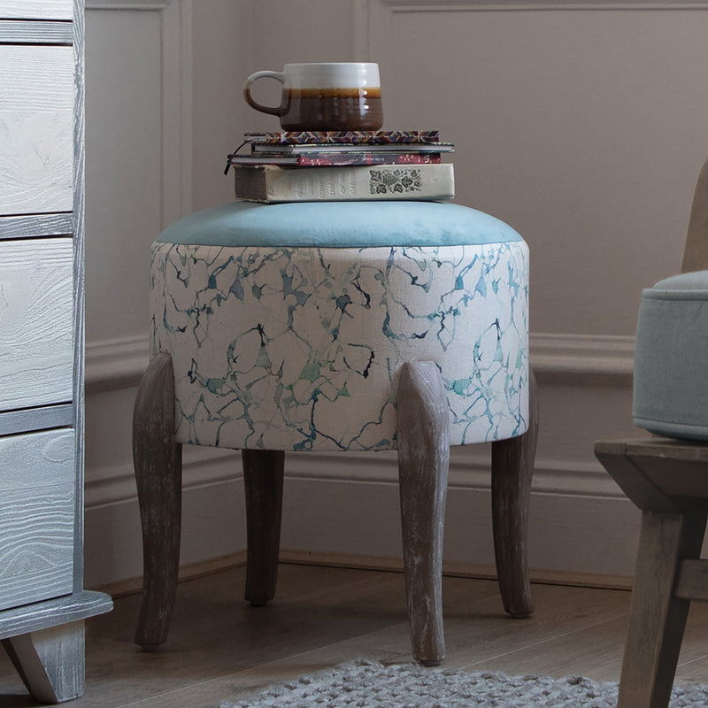 Additions Finn Round Footstool in Carrara Ocean