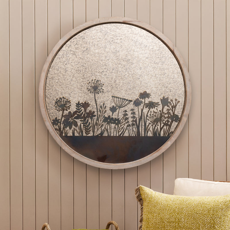 Floral Grey Accessories - Fleur Et Faune Circle Antique Mirror Greywash Voyage Maison