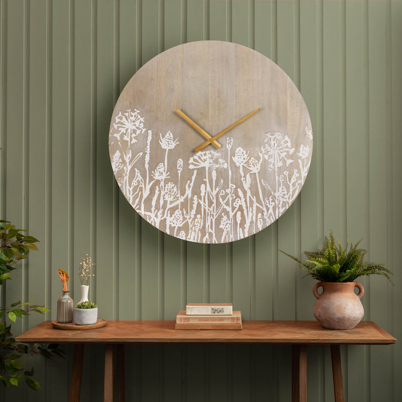 Fleur Et Faune Wooden Clock Greywash