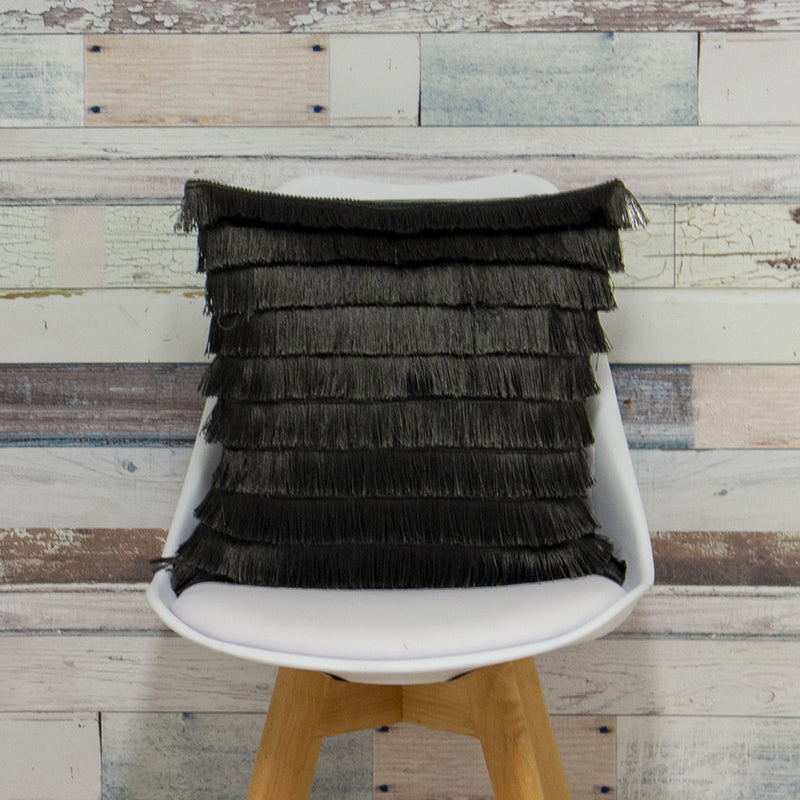 furn. Flicker Fringed Cushion Cover in Graphite