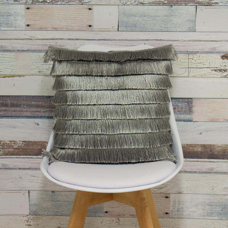 furn. Flicker Fringed Cushion Cover in Silver