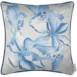 Damask Blue Cushions - Floella Printed Piped Feather Filled Cushion Blue Voyage Maison