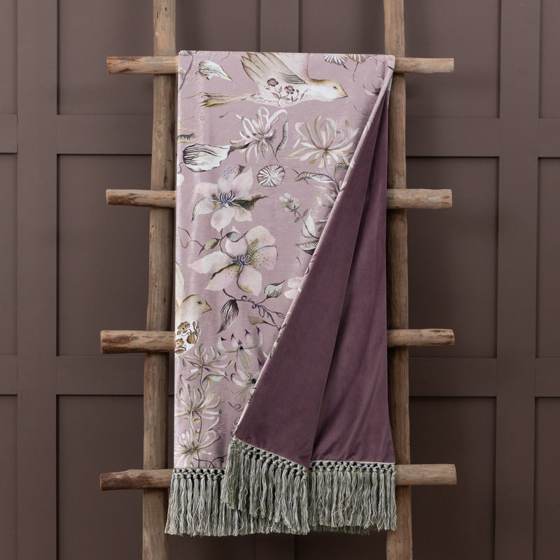 Damask Purple Throws - Floella Printed Fringe Throw Viola Voyage Maison