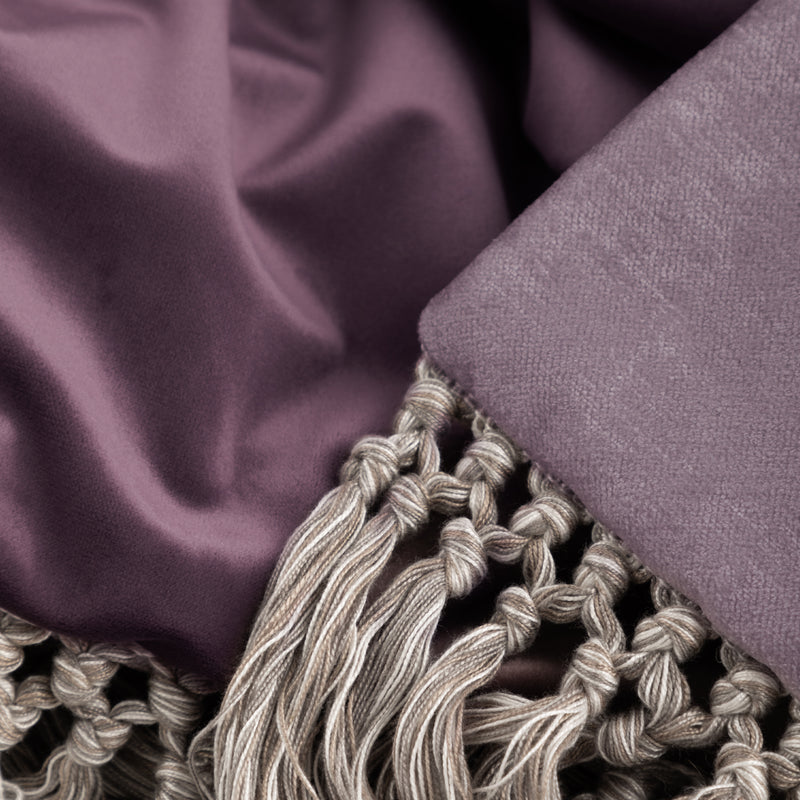 Damask Purple Throws - Floella Printed Fringe Throw Viola Voyage Maison