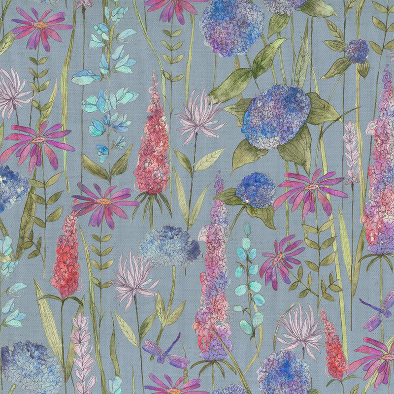 Florabunda Printed Fabric Sample Swatch Bluebell