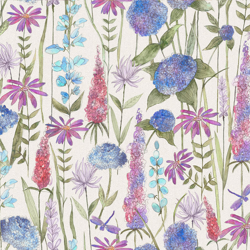 Florabunda Ecru Printed Fabric Sample Swatch Bluebell