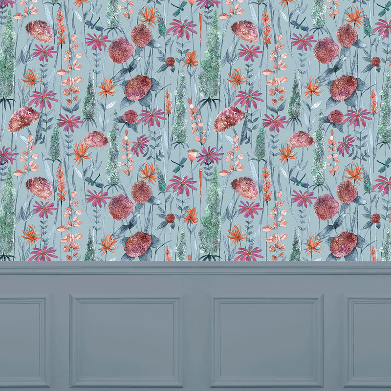 Voyage Maison Florabunda 1.4m Wide Width Wallpaper in Cornflower