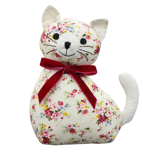 Essentials Floral Cat Novelty Door Stop in Sugar Cane