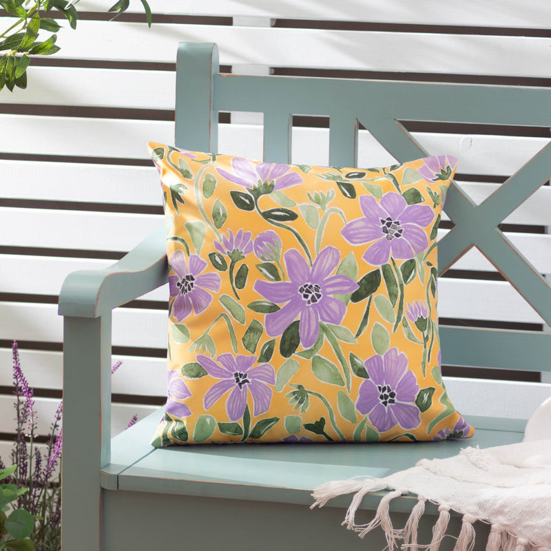 Floral Purple Cushions - Flowers Trending Outdoor Cushion Cover Yellow/Lilac Wylder