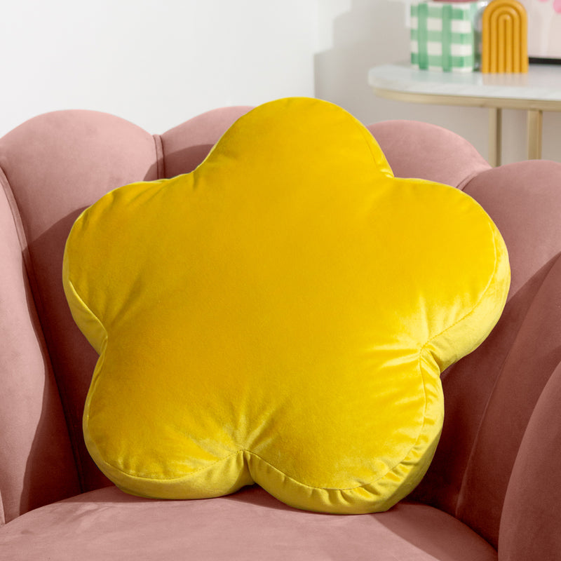 heya home Flower Velvet Reversible Ready Filled Cushion in Yellow