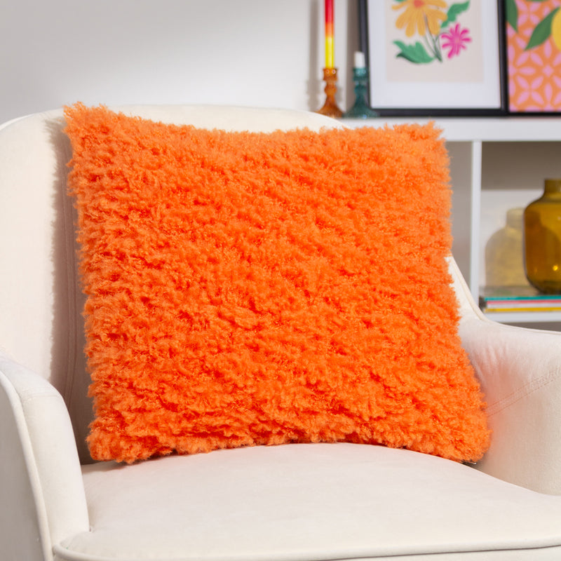 Heya Home Fluff Ball Faux Fur Cushion Cover in Orange Fever