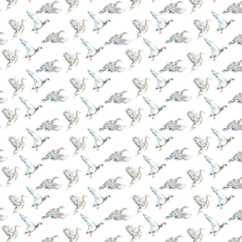 Voyage Maison Flying Ducks Printed Linen Fabric in Natural