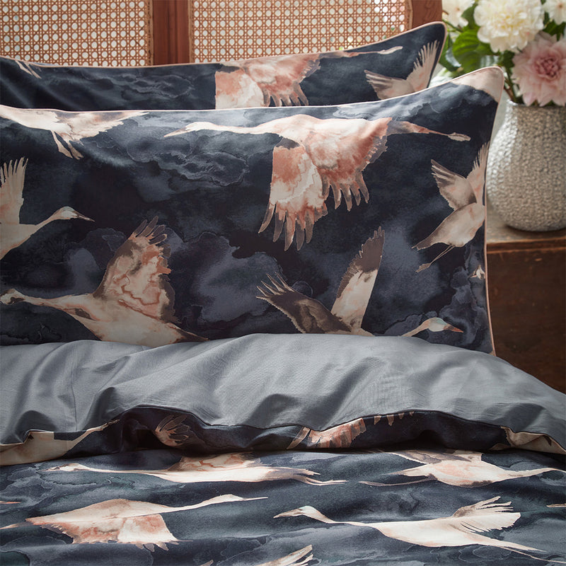 EW by Edinburgh Weavers Flyway Exotic Piped Duvet Cover Set in Ink