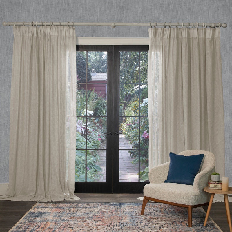 Voyage Maison Focus Sheer Woven Pencil Pleat Curtains in Linen